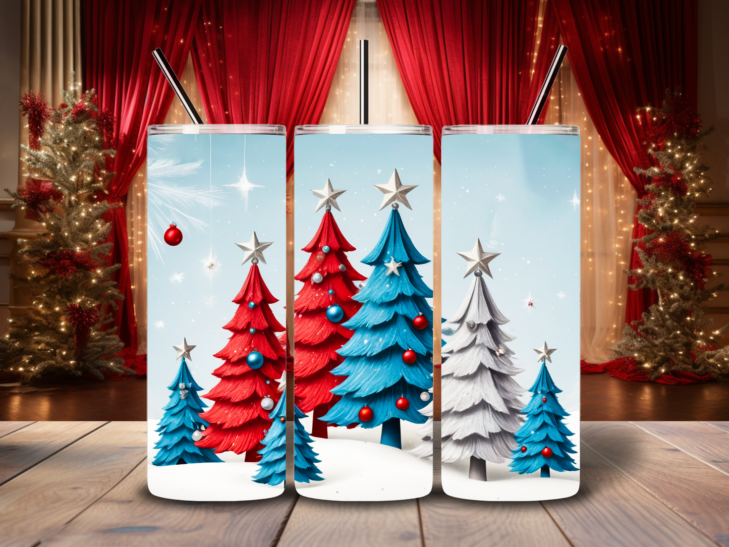 Red, White And Blue Christmas Trees